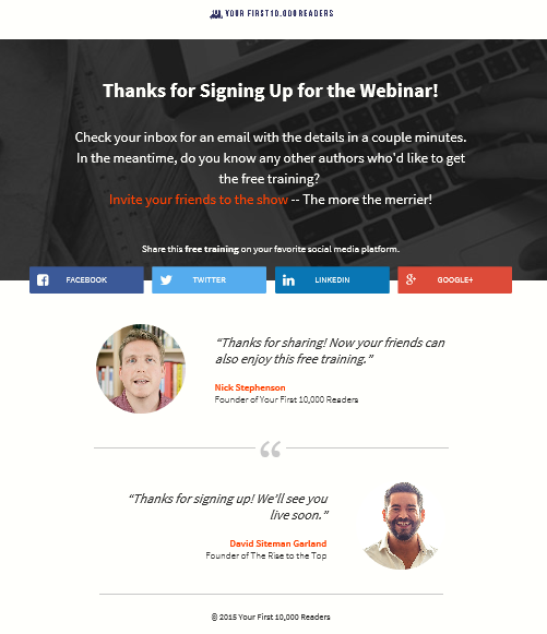 Webinar Thank You Page Example 1