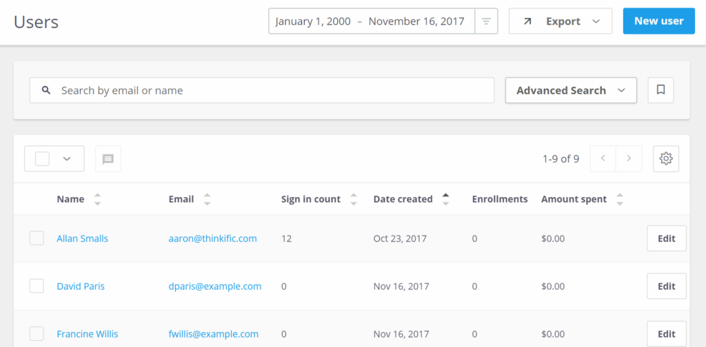 Advanced Searching in the Users Table