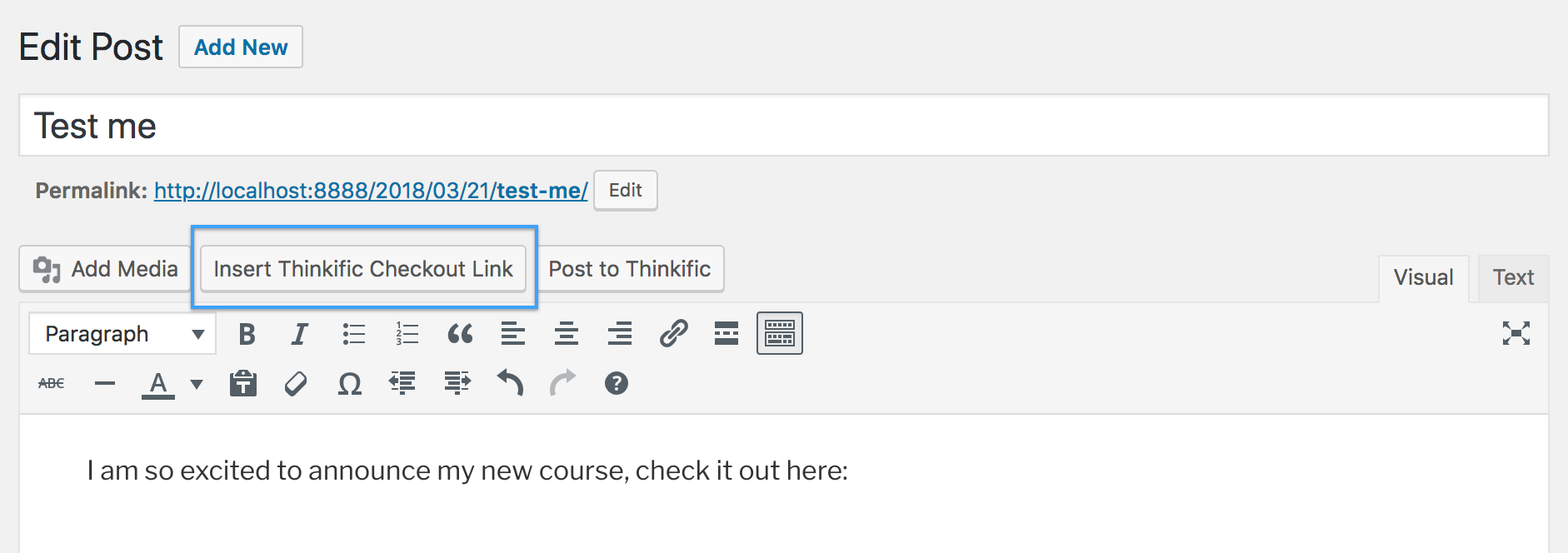Insert Thinkific Checkout Link button in WordPress
