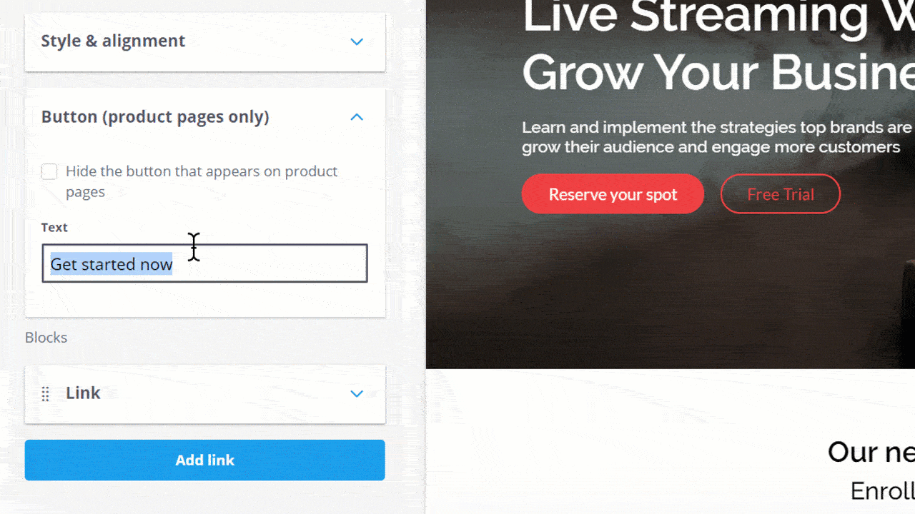 Edit the header button in Site Builder by Thinkific