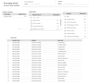 Screenshot of food blog name idea tool
