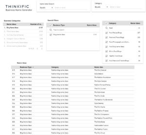 Screenshot of lifestyle blog name ideas tool